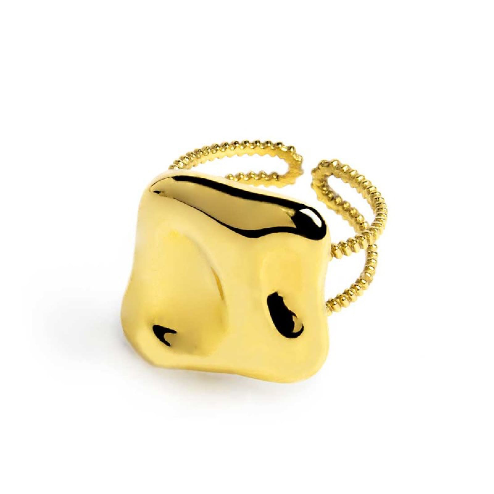 Anello Marlù in acciaio dorato con quadrato martellato Regolabile dalla 10 alla 14