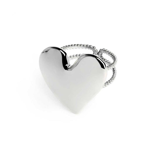 Anello Marlù in acciaio doppia fascia con cuore martellato Regolabile dalla 10 alla 14