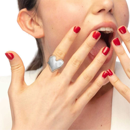 Anello Marlù in acciaio doppia fascia con cuore martellato Regolabile dalla 10 alla 14