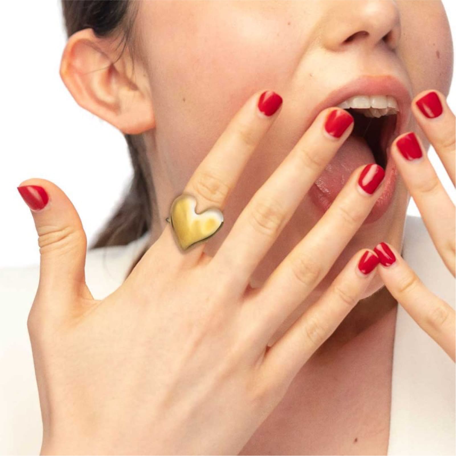 Anello Marlù in acciaio dorato con cuore martellato Regolabile dalla 10 alla 14