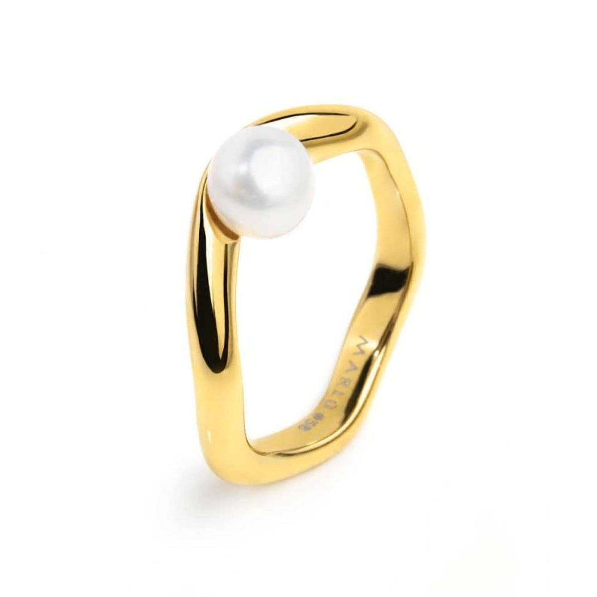 Anello Marlù in acciaio dorato a fascia organica con perla 10