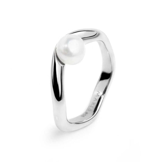 Anello Marlù in acciaio a fascia organica con perla 10