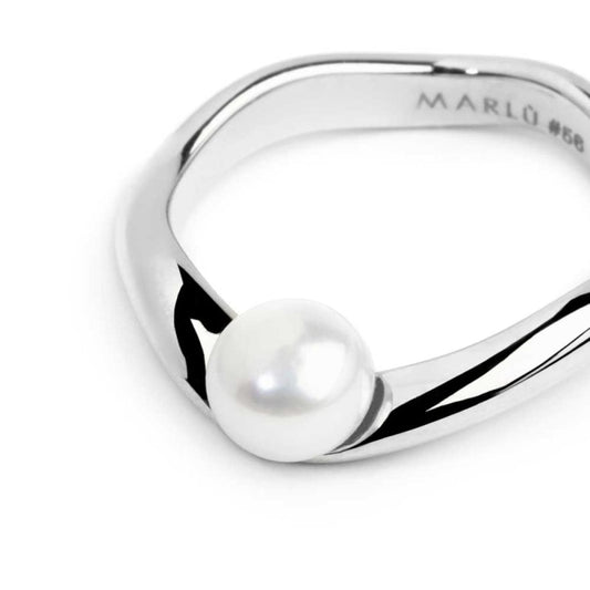 Anello Marlù in acciaio a fascia organica con perla 10