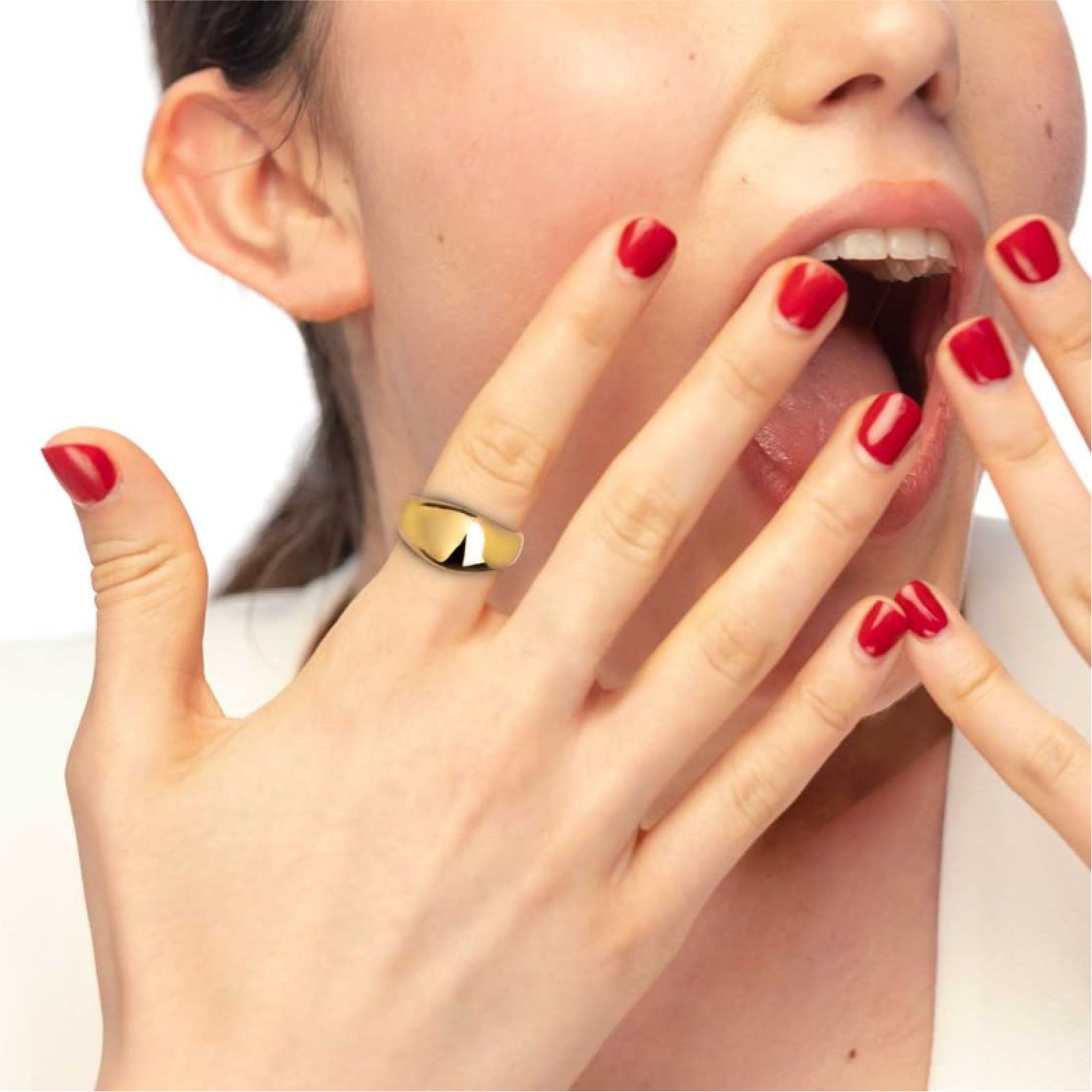 Anello Marlù Vision in acciaio pvd oro con fascia larga bombato 10