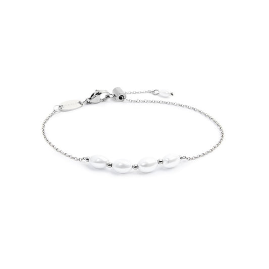 Bracciale catena da donna Marlù in acciaio rodiato con perle Regolabile dalla 15 alla 19