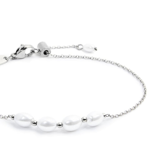 Bracciale catena da donna Marlù in acciaio rodiato con perle Regolabile dalla 15 alla 19