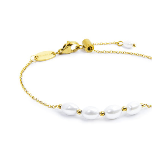 Bracciale catena da donna Marlù in acciaio dorato con perle Regolabile dalla 15 alla 19