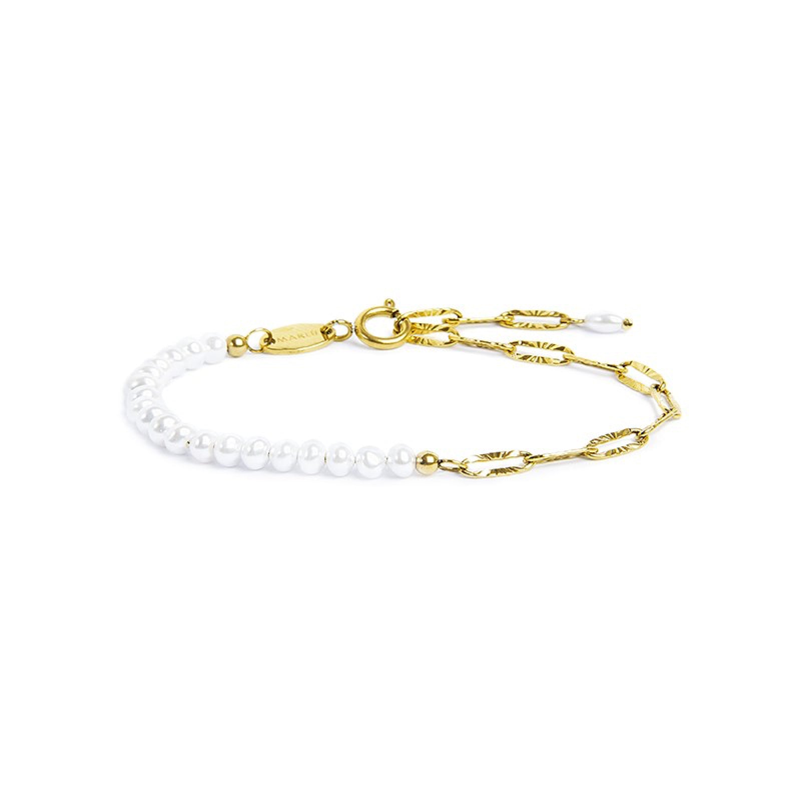 Bracciale catena da donna Marlù in acciaio dorato con perline Regolabile dalla 15 alla 19
