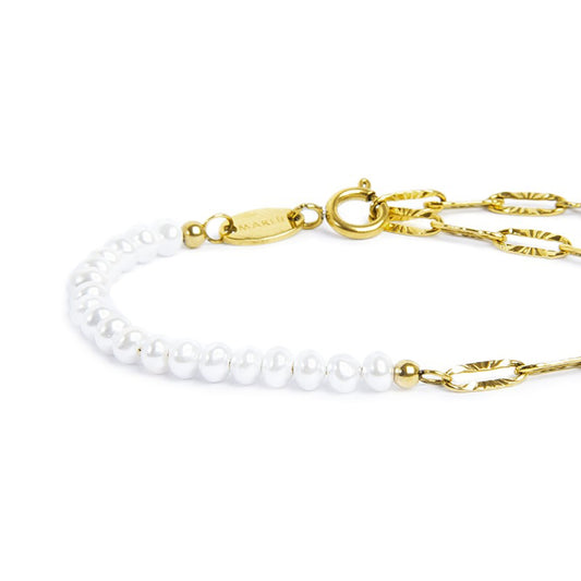 Bracciale catena da donna Marlù in acciaio dorato con perline Regolabile dalla 15 alla 19