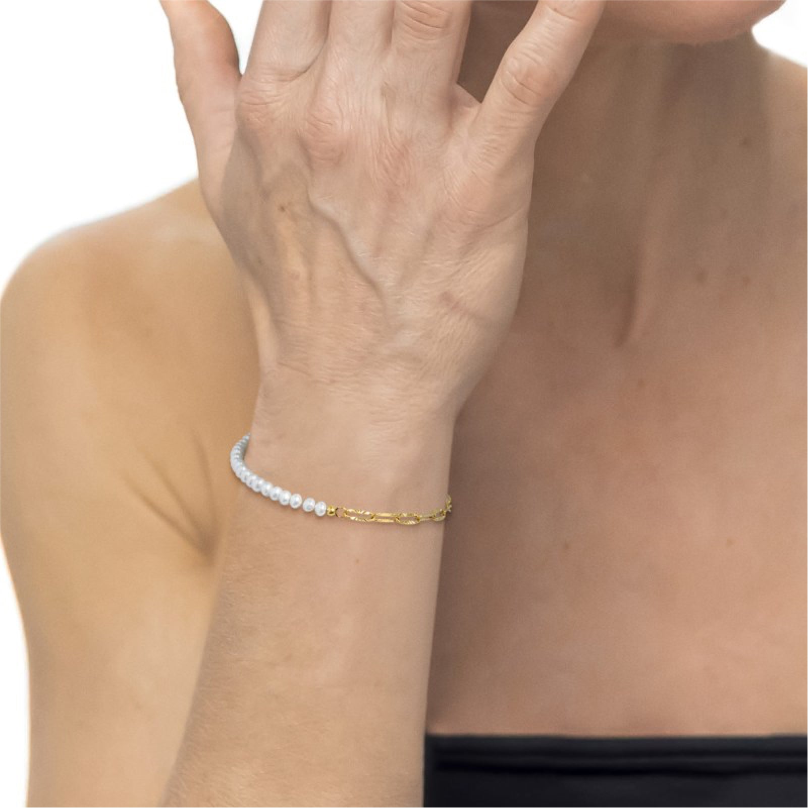 Bracciale catena da donna Marlù in acciaio dorato con perline Regolabile dalla 15 alla 19