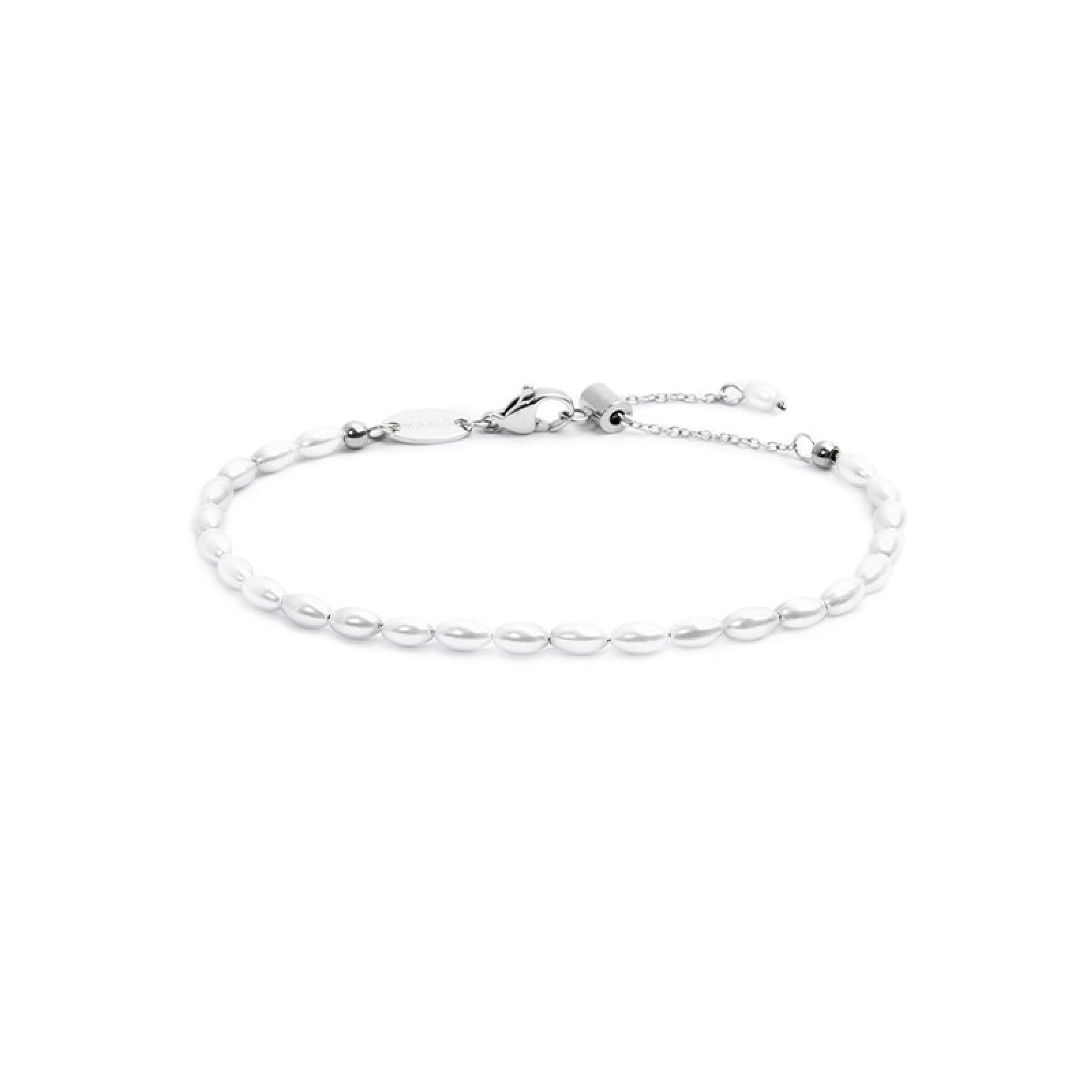 Bracciale catena da donna Marlù in acciaio rodiato perle ovali Regolabile dalla 15 alla 19