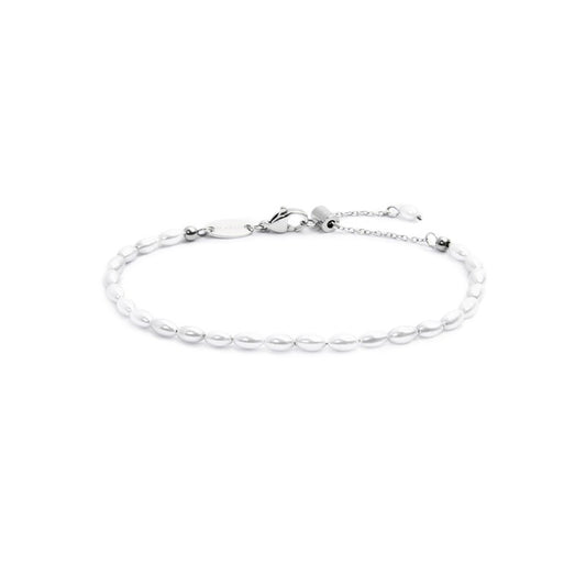 Bracciale catena da donna Marlù in acciaio rodiato perle ovali Regolabile dalla 15 alla 19