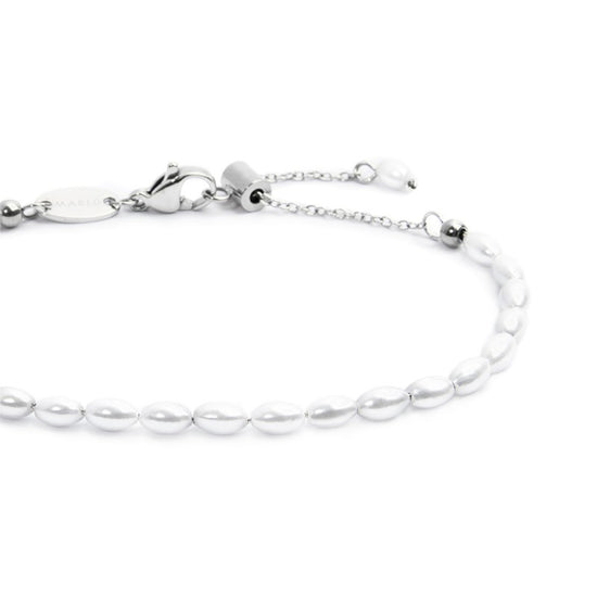 Bracciale catena da donna Marlù in acciaio rodiato perle ovali Regolabile dalla 15 alla 19