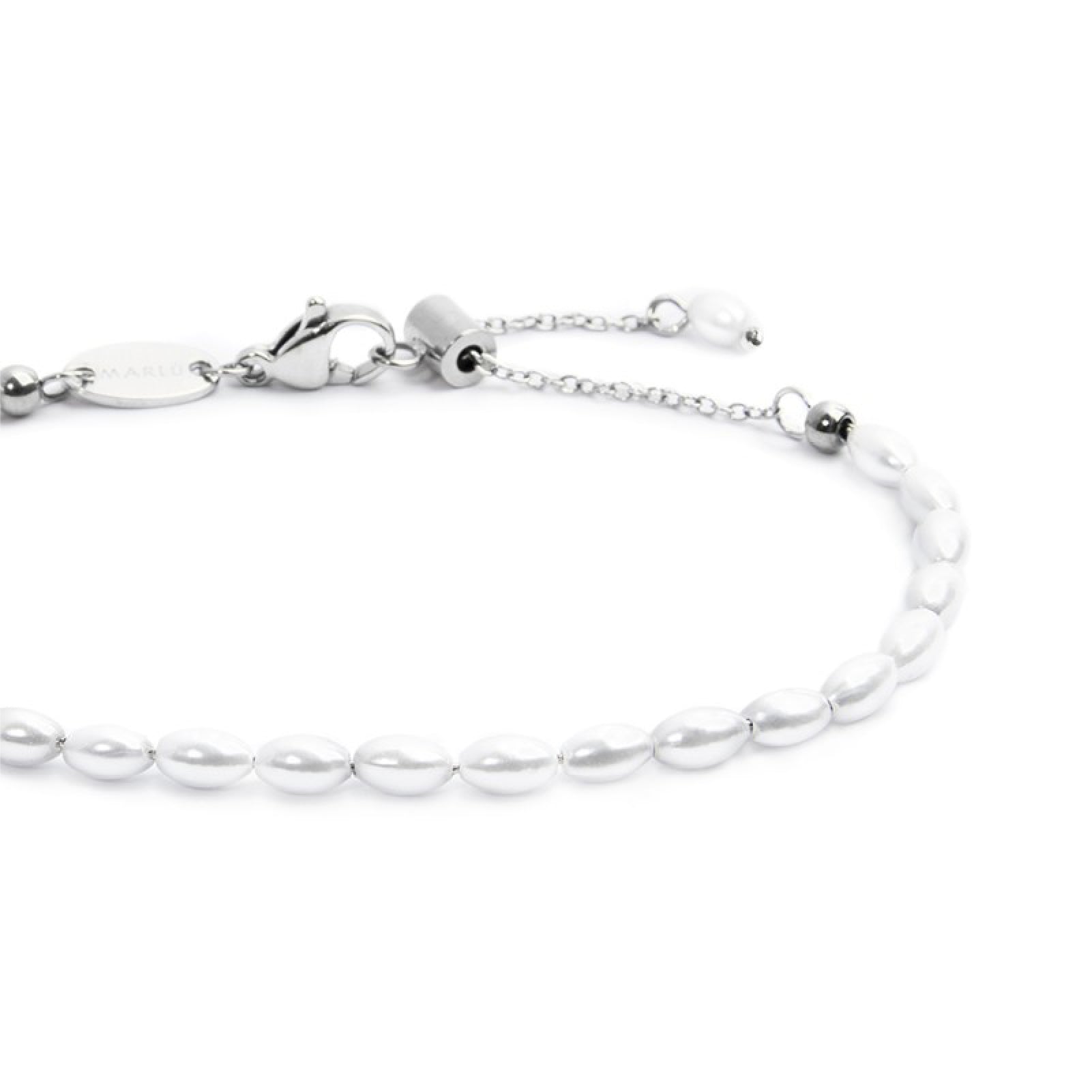 Bracciale catena da donna Marlù in acciaio rodiato perle ovali Regolabile dalla 15 alla 19