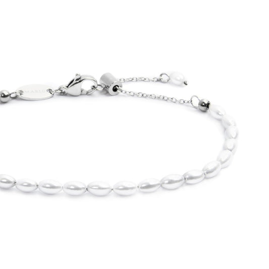 Bracciale catena da donna Marlù in acciaio rodiato perle ovali Regolabile dalla 15 alla 19
