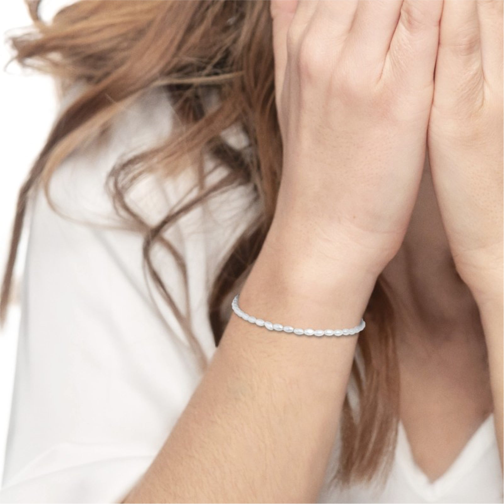 Bracciale catena da donna Marlù in acciaio rodiato perle ovali Regolabile dalla 15 alla 19
