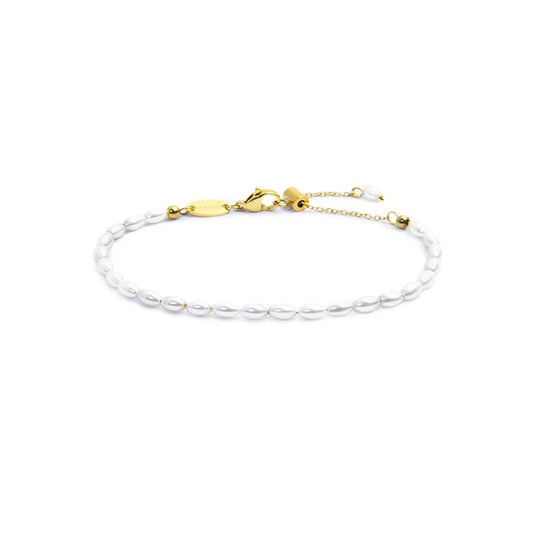 Bracciale catena da donna Marlù in acciaio dorato perle ovali Regolabile dalla 15 alla 19