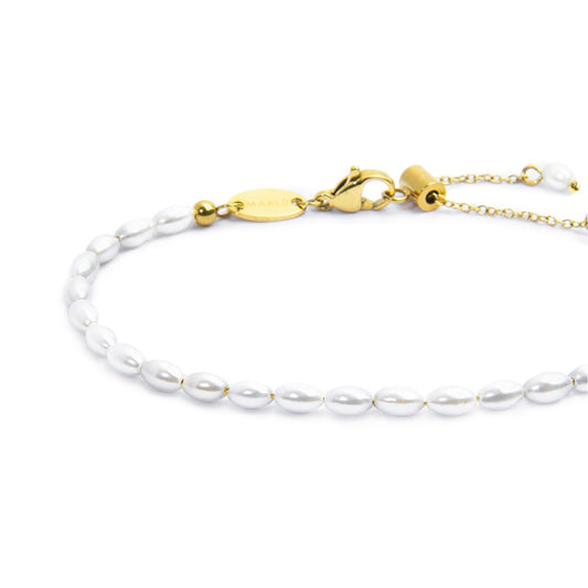 Bracciale catena da donna Marlù in acciaio dorato perle ovali Regolabile dalla 15 alla 19
