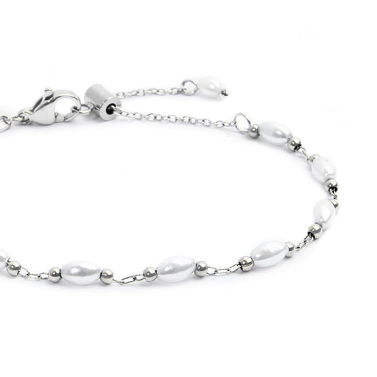 Bracciale catena da donna Marlù in acciaio con pallini e perle Regolabile dalla 15 alla 19