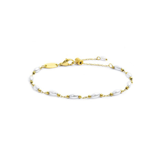 Bracciale catena da donna Marlù acciaio dorato pallini e perle Regolabile dalla 15 alla 19