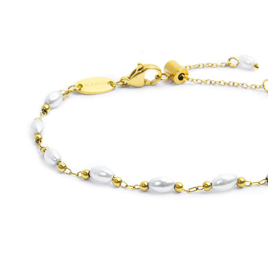Bracciale catena da donna Marlù acciaio dorato pallini e perle Regolabile dalla 15 alla 19