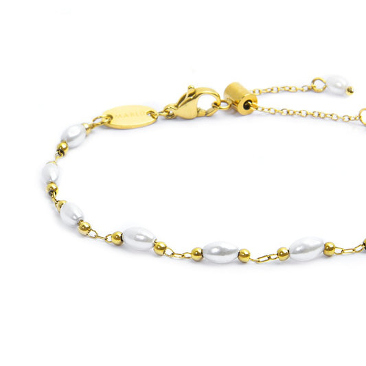 Bracciale catena da donna Marlù acciaio dorato pallini e perle Regolabile dalla 15 alla 19