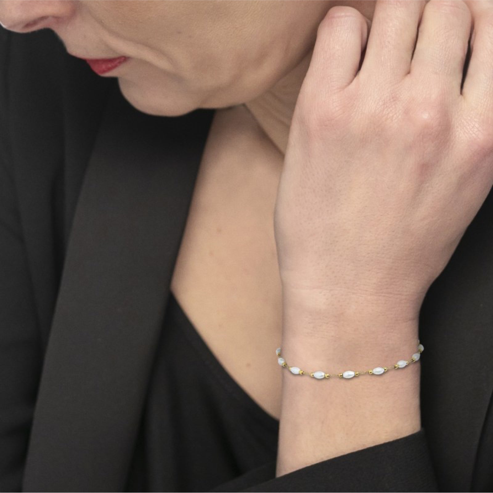 Bracciale catena da donna Marlù acciaio dorato pallini e perle Regolabile dalla 15 alla 19