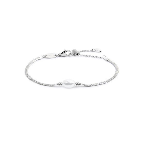 Bracciale catena snake da donna Marlù acciaio con perla Regolabile dalla 15 alla 19