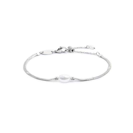 Bracciale catena snake da donna Marlù acciaio con perla Regolabile dalla 15 alla 19
