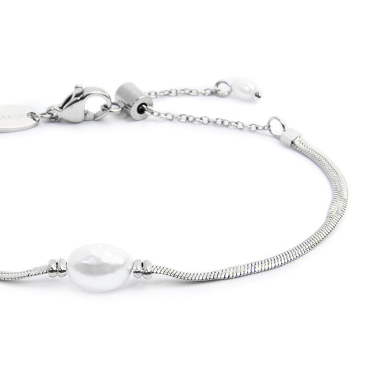 Bracciale catena snake da donna Marlù acciaio con perla Regolabile dalla 15 alla 19