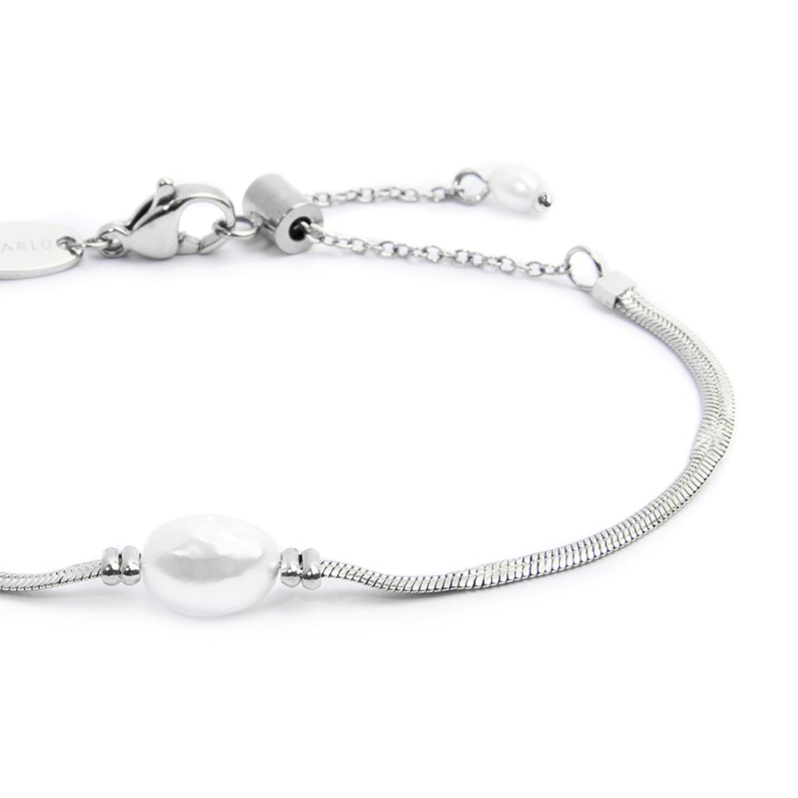 Bracciale catena snake da donna Marlù acciaio con perla Regolabile dalla 15 alla 19