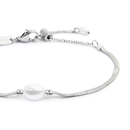 Bracciale catena snake da donna Marlù acciaio con perla Regolabile dalla 15 alla 19