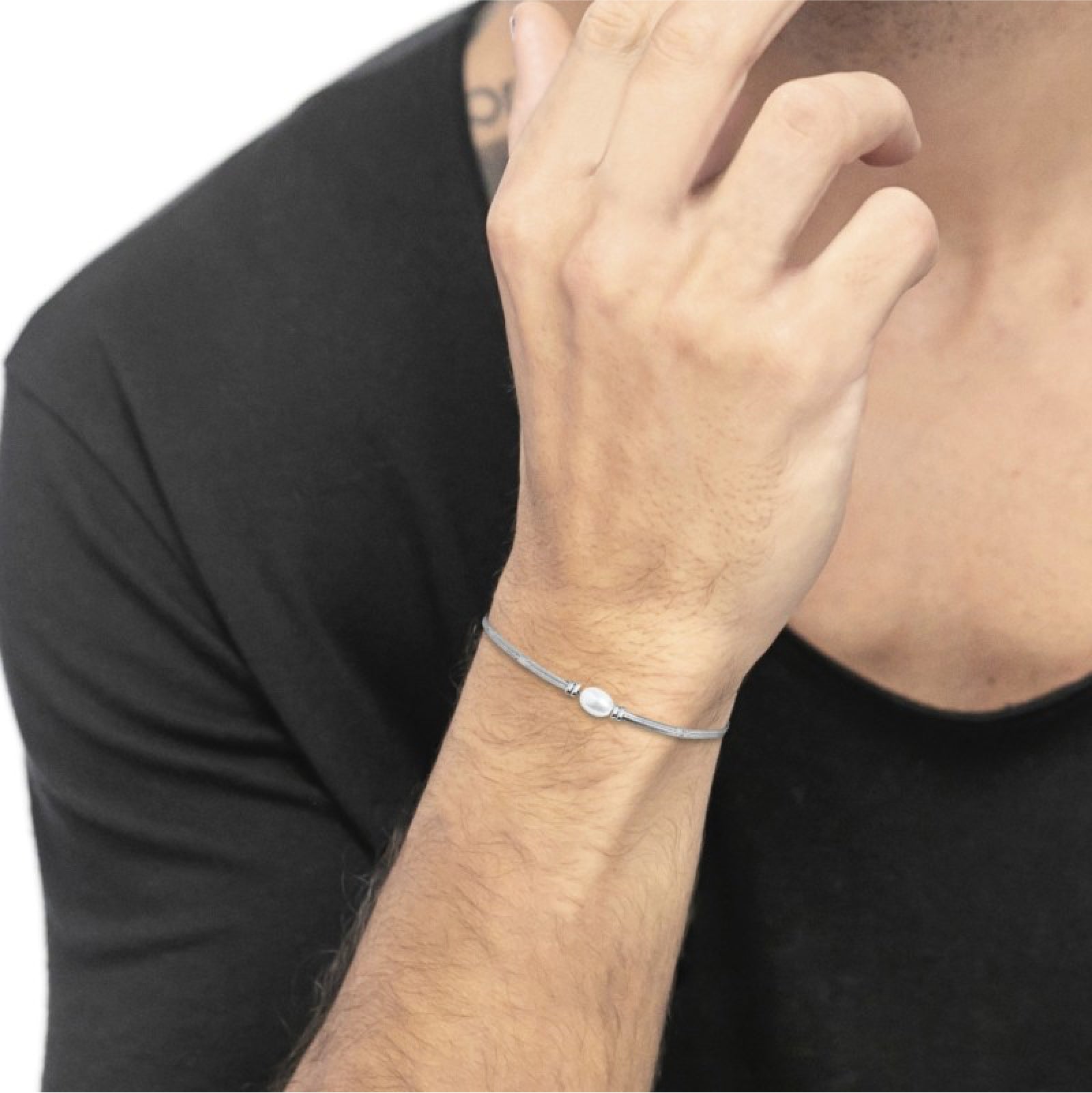 Bracciale catena snake da donna Marlù acciaio con perla Regolabile dalla 15 alla 19