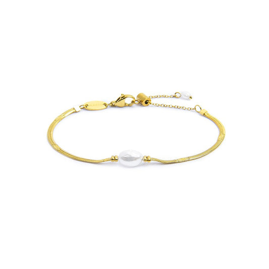 Bracciale catena snake da donna Marlù acciaio dorato con perla Regolabile dalla 15 alla 19
