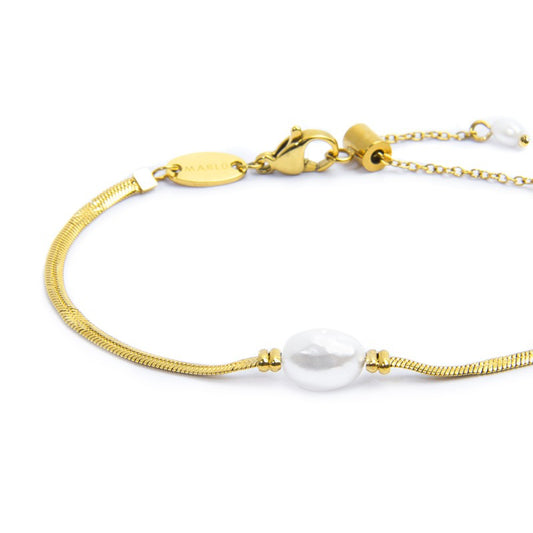 Bracciale catena snake da donna Marlù acciaio dorato con perla Regolabile dalla 15 alla 19
