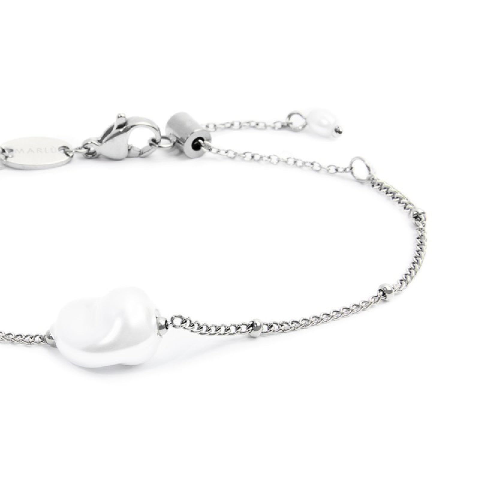 Bracciale catena grumetta da donna Marlù acciaio con perla Regolabile dalla 15 alla 19