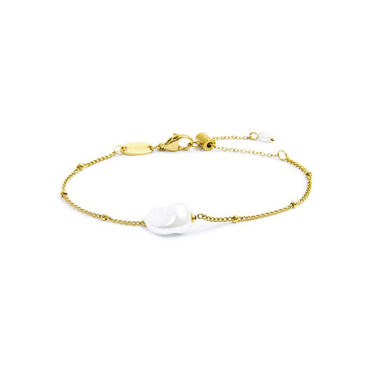 Bracciale catena grumetta donna Marlù acciaio dorato con perla Regolabile dalla 15 alla 19