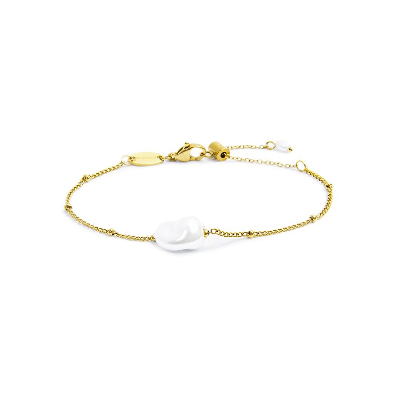 Bracciale catena grumetta donna Marlù acciaio dorato con perla Regolabile dalla 15 alla 19
