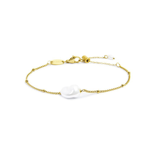 Bracciale catena grumetta donna Marlù acciaio dorato con perla Regolabile dalla 15 alla 19