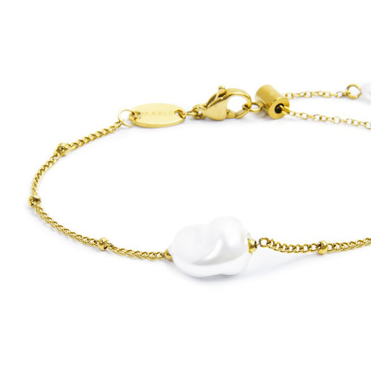Bracciale catena grumetta donna Marlù acciaio dorato con perla Regolabile dalla 15 alla 19