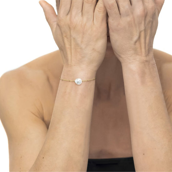Bracciale catena grumetta donna Marlù acciaio dorato con perla Regolabile dalla 15 alla 19