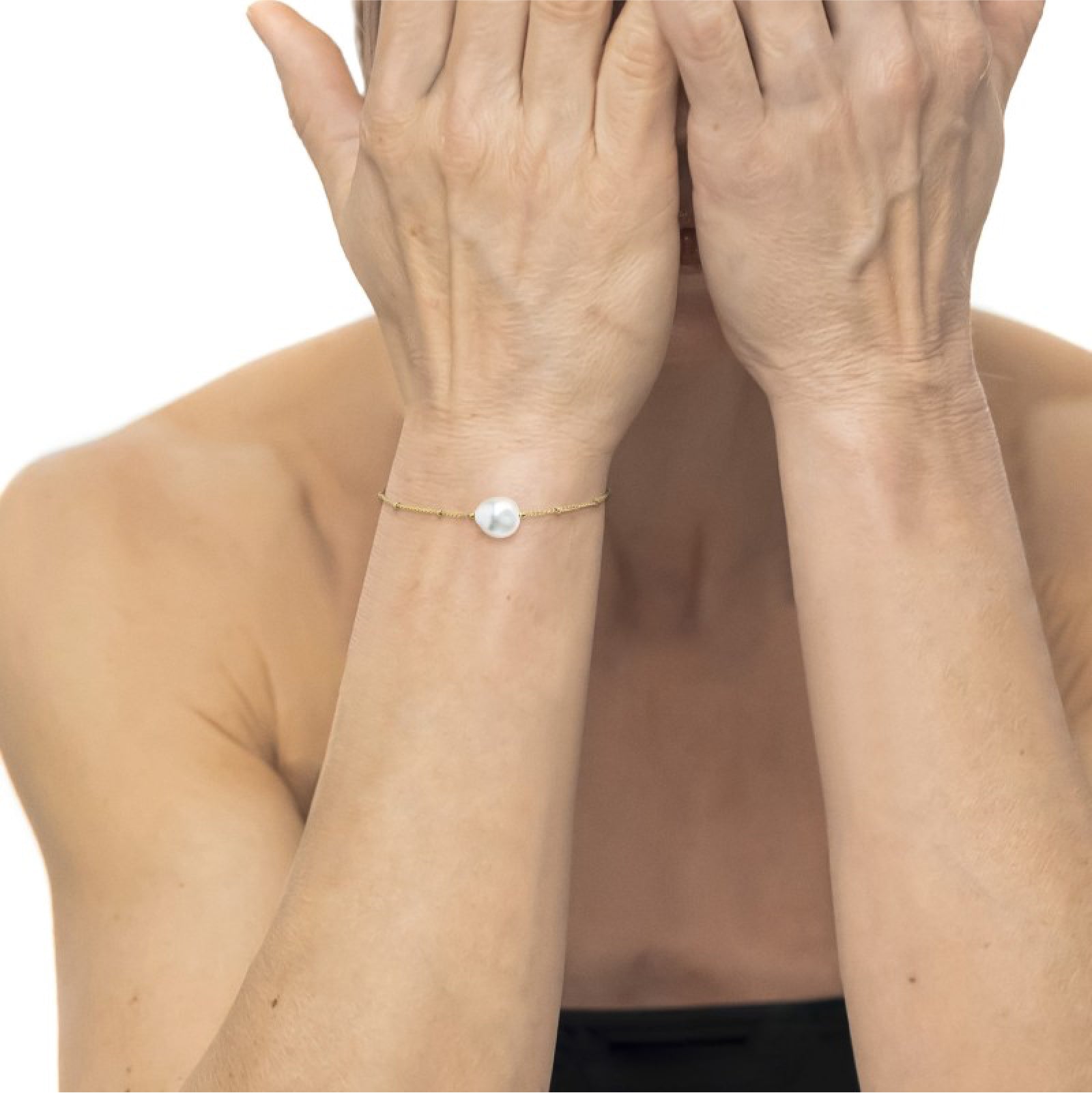 Bracciale catena grumetta donna Marlù acciaio dorato con perla Regolabile dalla 15 alla 19