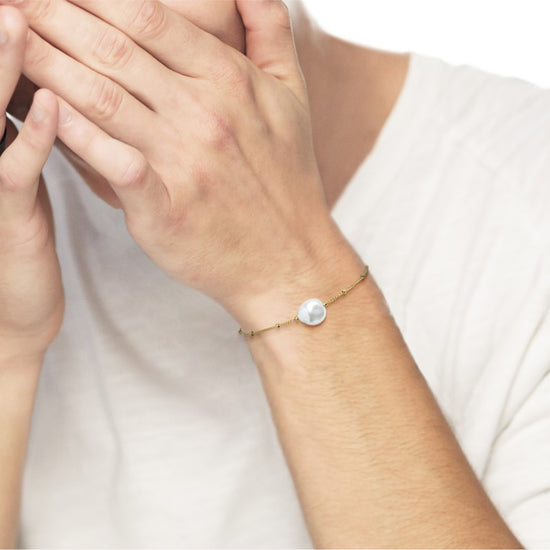 Bracciale catena grumetta donna Marlù acciaio dorato con perla Regolabile dalla 15 alla 19