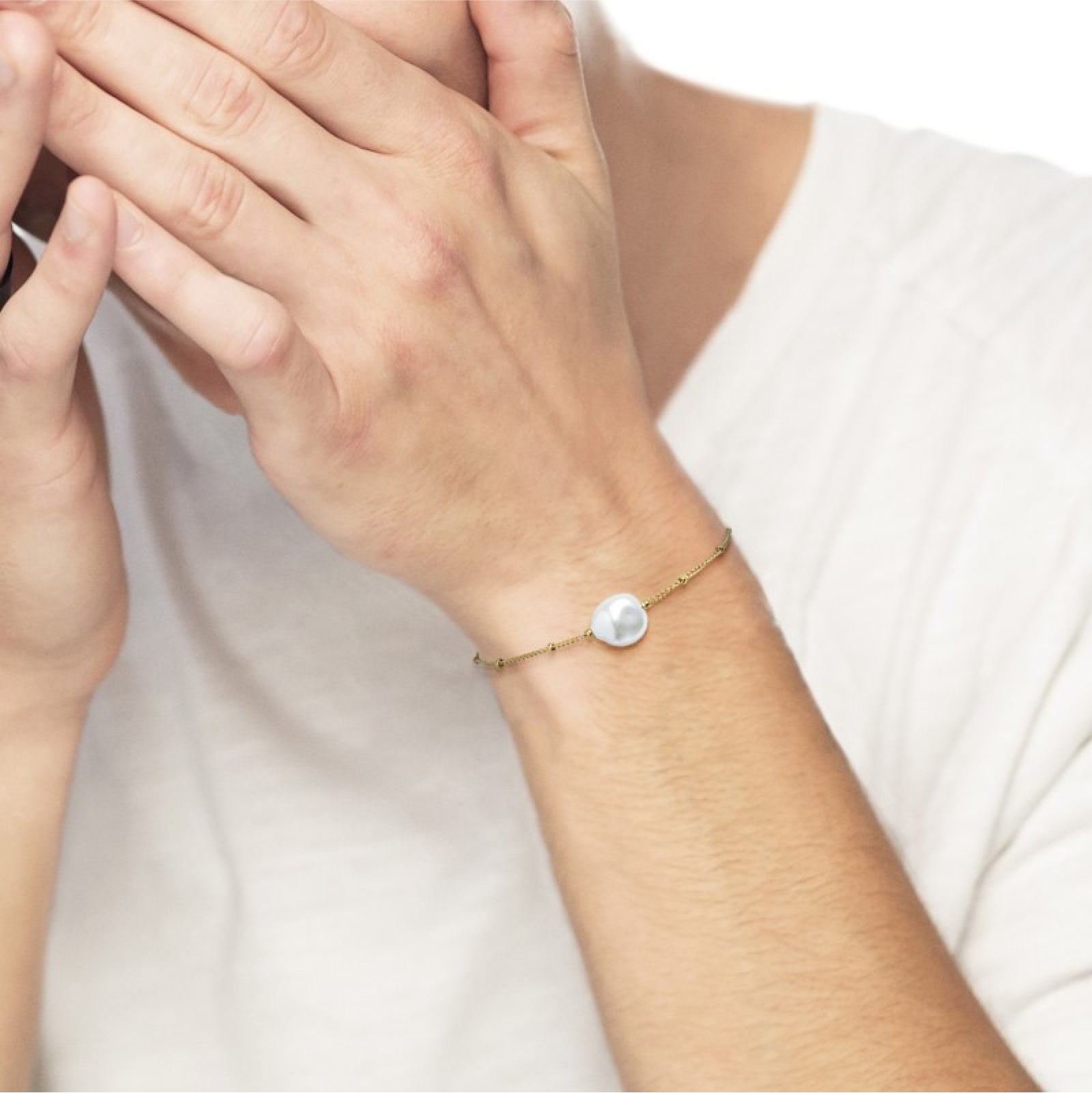 Bracciale catena grumetta donna Marlù acciaio dorato con perla Regolabile dalla 15 alla 19