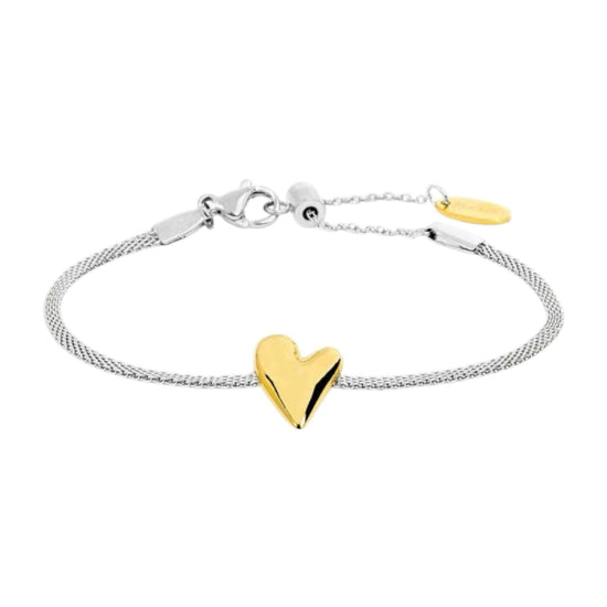 Bracciale Marlù catena mesh in acciaio e cuore acciaio dorato Regolabile 15-19 cm