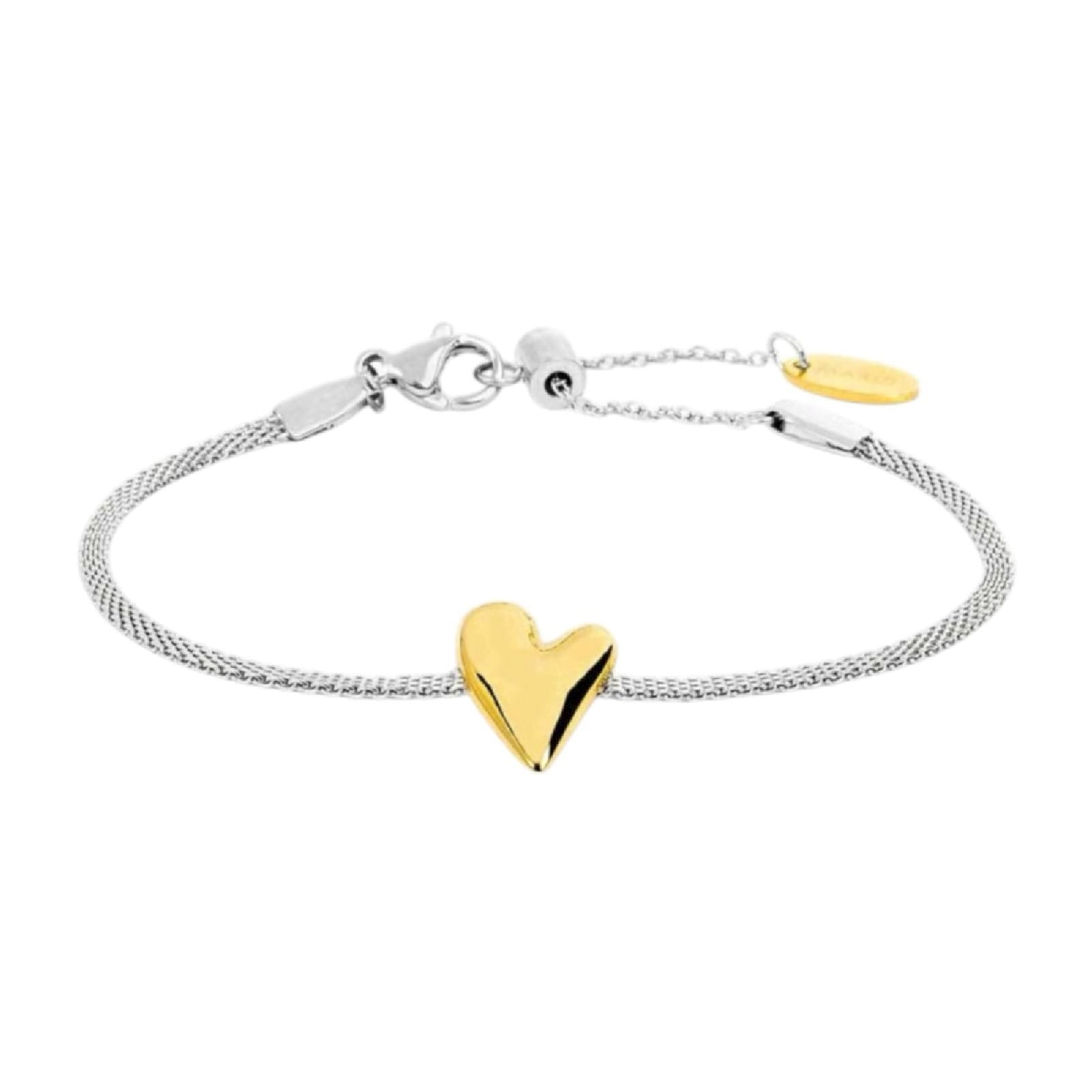 Bracciale Marlù catena mesh in acciaio e cuore acciaio dorato Regolabile 15-19 cm