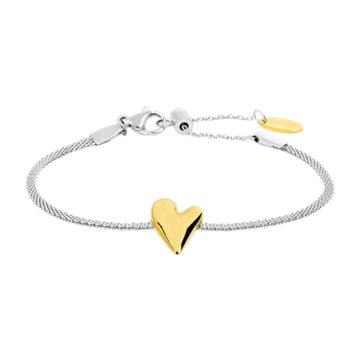 Bracciale Marlù catena mesh in acciaio e cuore acciaio dorato Regolabile 15-19 cm