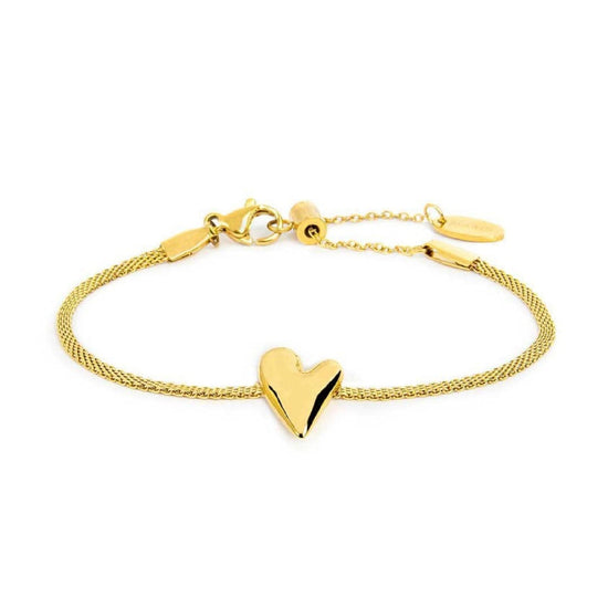 Bracciale Marlù in acciaio dorato con cuore e catena mesh Regolabile 15-19 cm