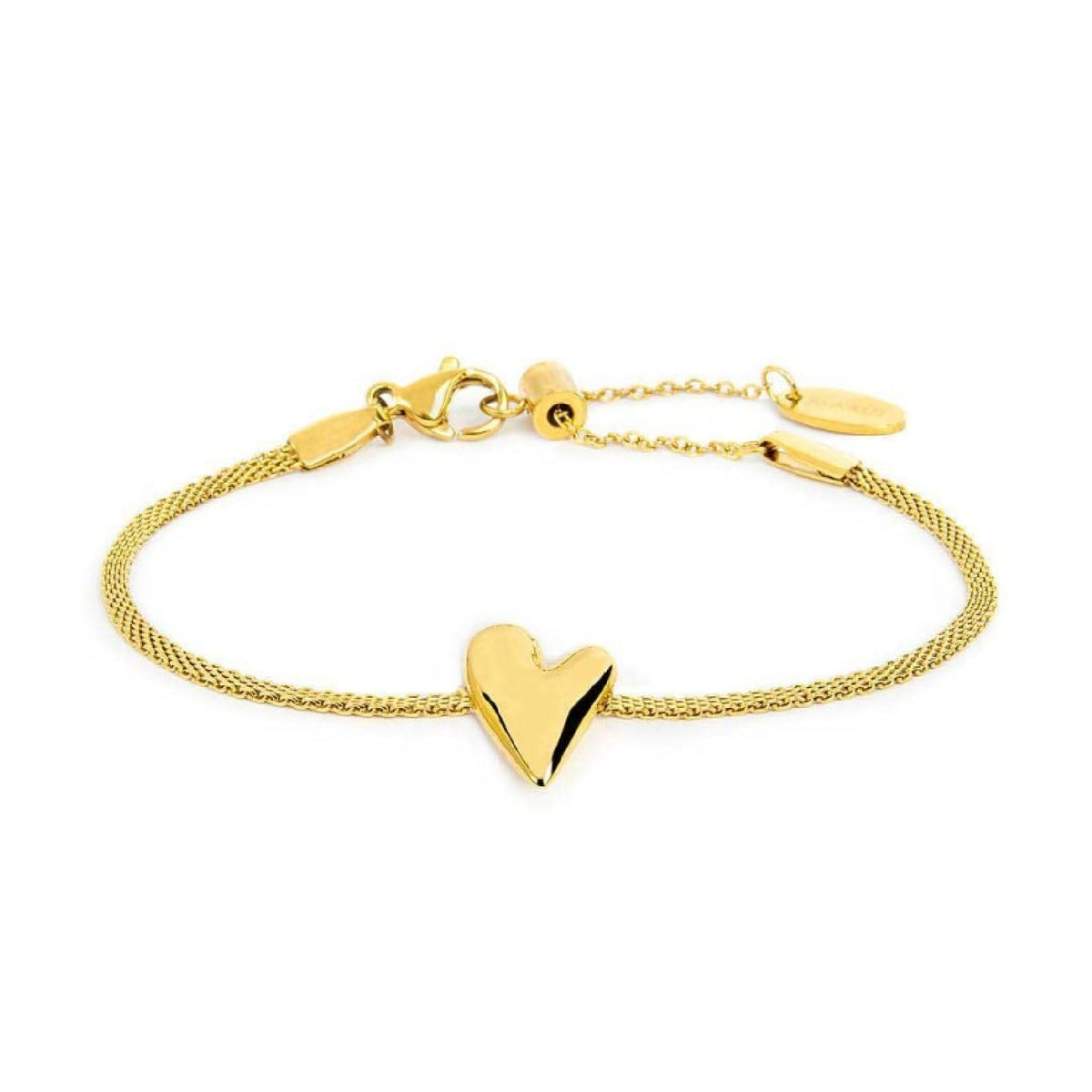 Bracciale Marlù in acciaio dorato con cuore e catena mesh Regolabile 15-19 cm
