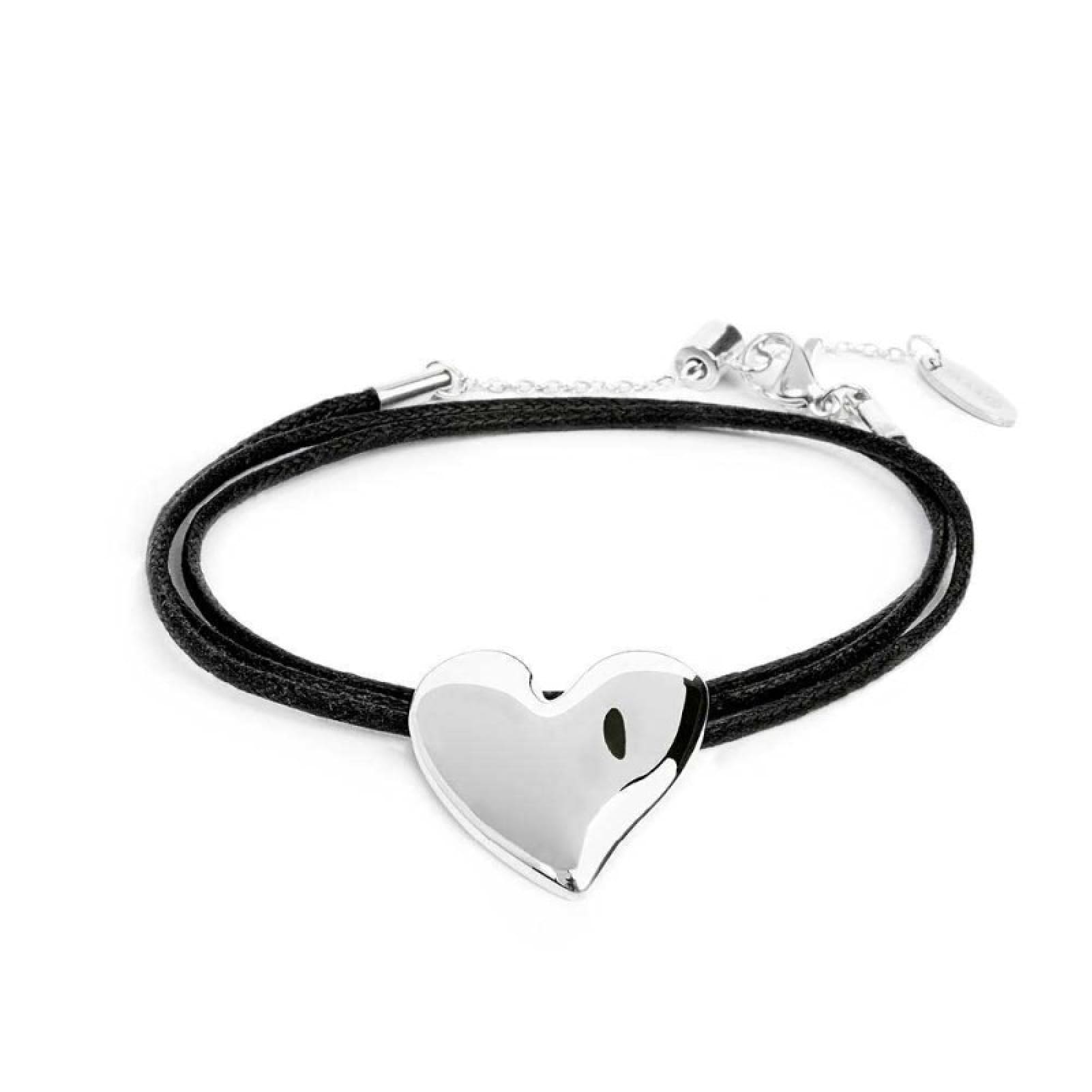 Bracciale multifilo Marlù con cordino nero e cuore in acciaio Regolabile 47-52 cm